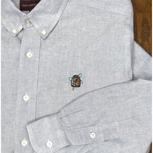 Vintage Chaps Ralph Lauren Button Down Shirt Men's L Blue Horse Pony Crest Korea
